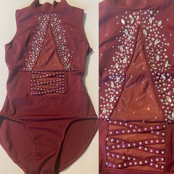 WEISSMAN Balera solo custom Dance Costume Burgundy red Mock Leotard MT10967 SA - Picture 1 of 13